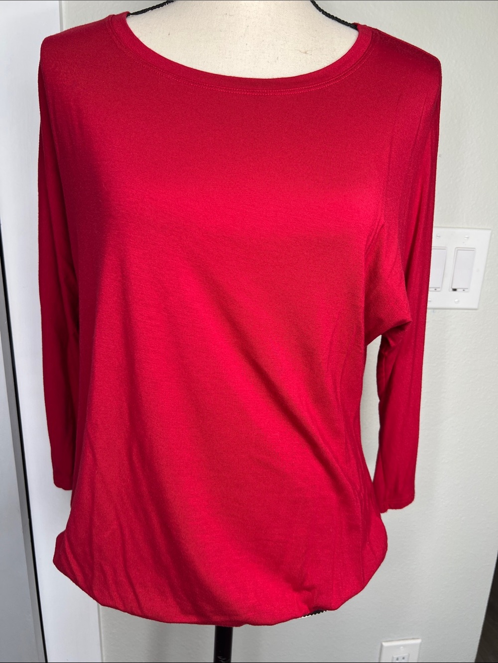 Paraphrase Red Batwing Stretchy Elastic Trim Top